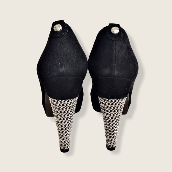 Stuart Weitzman Black Suede Chain Link Pump Heels - Picture 7 of 11